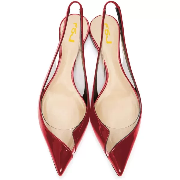 imageFSJ Women Fashion Clear Ballet Pointed Toe Slingback Pumps Low Heels Comfotable Casual Shoes Size 415 USRed
