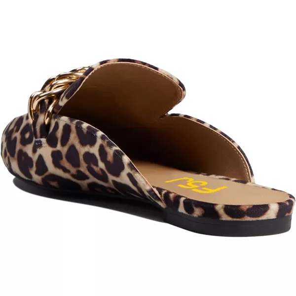 imageFSJ Women Fashion Closed Pointed Toe Chain Flat Mules Comfy Slip On Casual Backless Loafers Slides Shoes Size 415 USLeopard