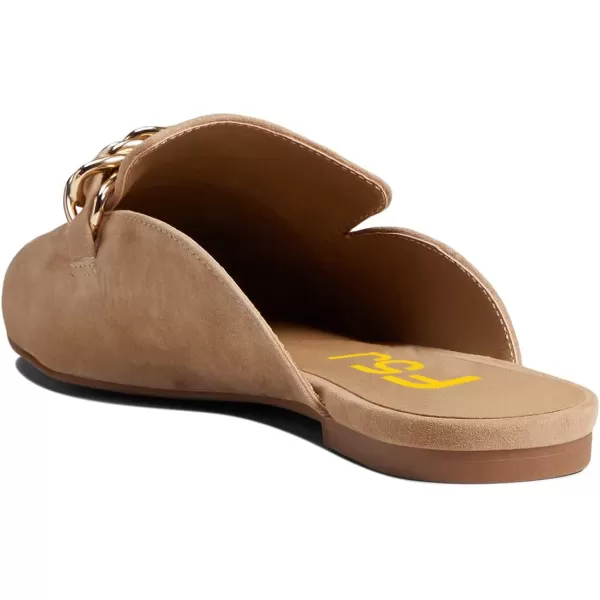 imageFSJ Women Fashion Closed Pointed Toe Chain Flat Mules Comfy Slip On Casual Backless Loafers Slides Shoes Size 415 USWheat