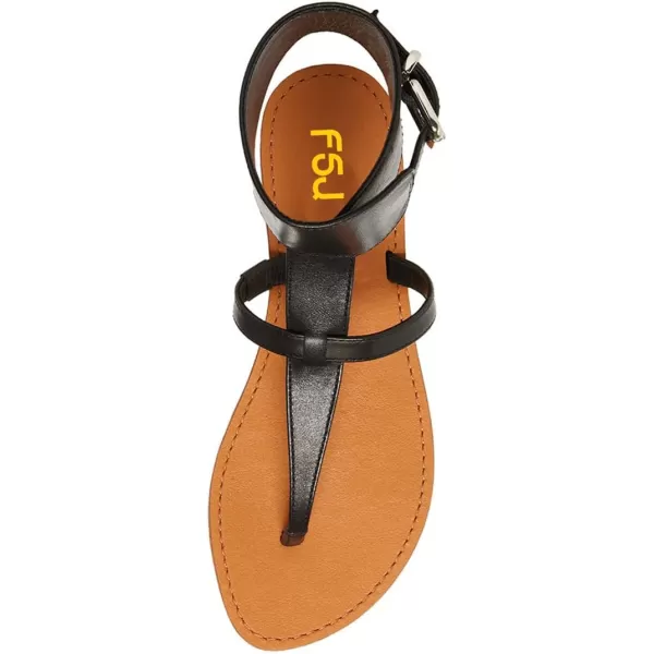 imageFSJ Women Flat Thong Sandals Open Toe Wide Ankle Strap Flip Flops Summer Gladiator Sandals Holiday Beach Shoes Size 415 USBlack