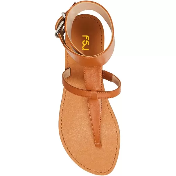 imageFSJ Women Flat Thong Sandals Open Toe Wide Ankle Strap Flip Flops Summer Gladiator Sandals Holiday Beach Shoes Size 415 USBrown