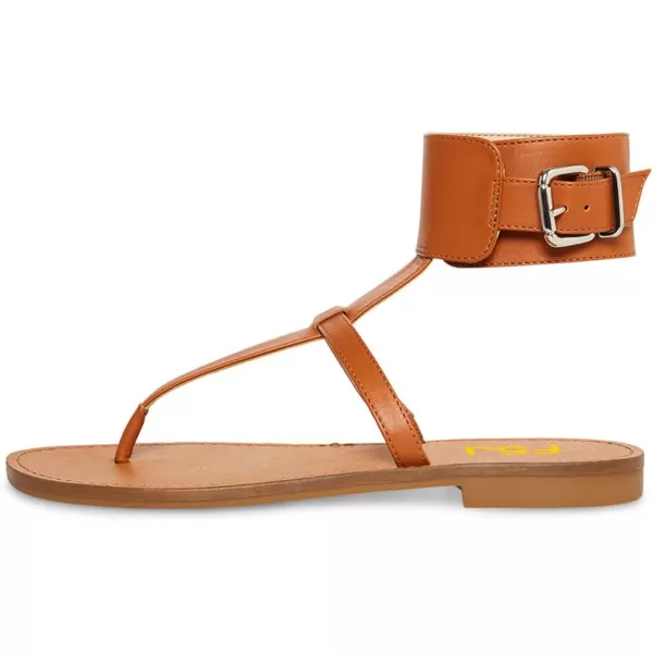 imageFSJ Women Flat Thong Sandals Open Toe Wide Ankle Strap Flip Flops Summer Gladiator Sandals Holiday Beach Shoes Size 415 USBrown