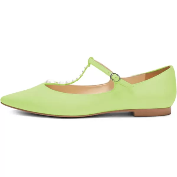 imageFSJ Women Flats Comfortable Closed Toe TStrap Pearls Ballet Flats Soft Slip On Ladies Casual Dressy Shoes Size 415 USLawn Green