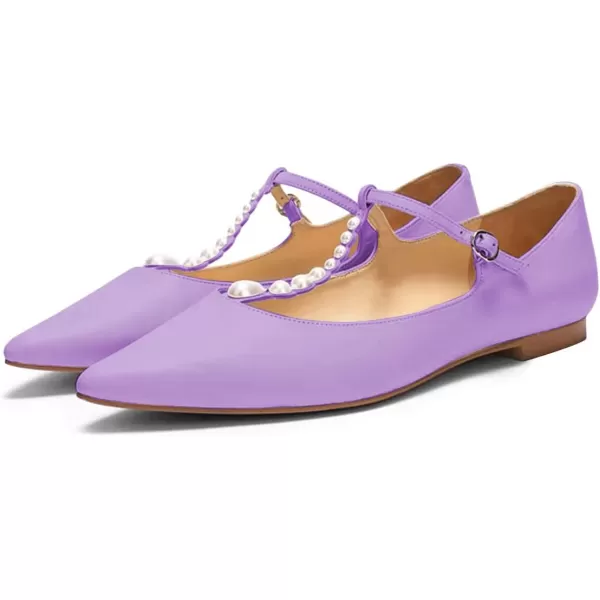 imageFSJ Women Flats Comfortable Closed Toe TStrap Pearls Ballet Flats Soft Slip On Ladies Casual Dressy Shoes Size 415 USMedium Orchid