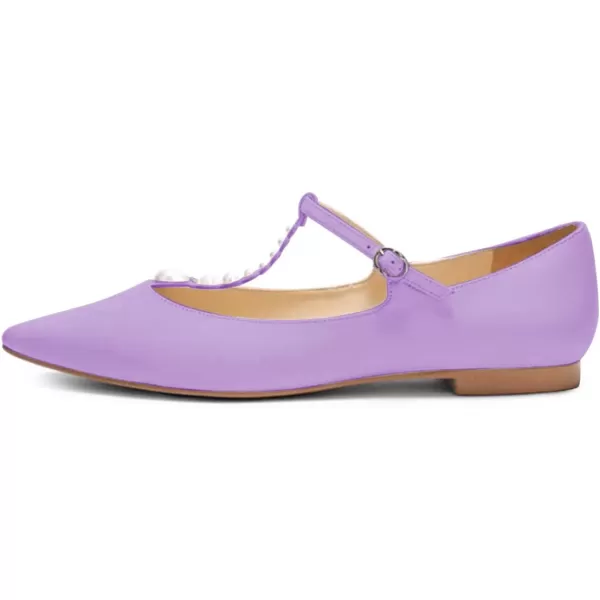 imageFSJ Women Flats Comfortable Closed Toe TStrap Pearls Ballet Flats Soft Slip On Ladies Casual Dressy Shoes Size 415 USMedium Orchid