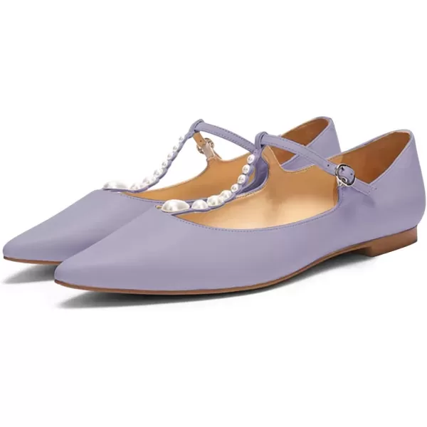 imageFSJ Women Flats Comfortable Closed Toe TStrap Pearls Ballet Flats Soft Slip On Ladies Casual Dressy Shoes Size 415 USPurple