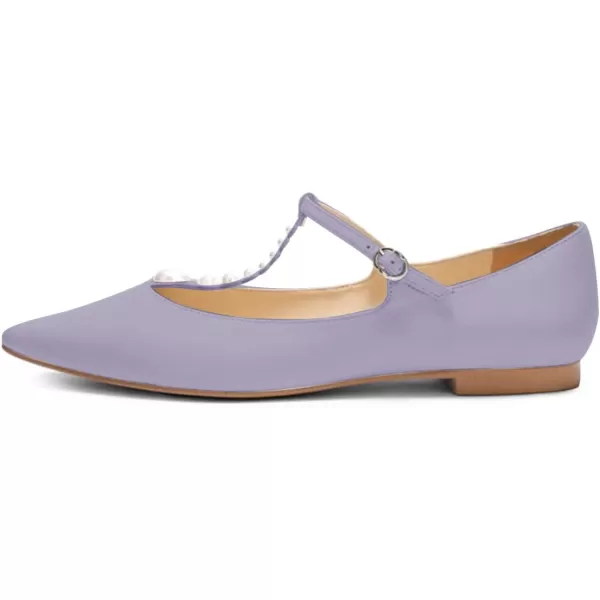 imageFSJ Women Flats Comfortable Closed Toe TStrap Pearls Ballet Flats Soft Slip On Ladies Casual Dressy Shoes Size 415 USPurple