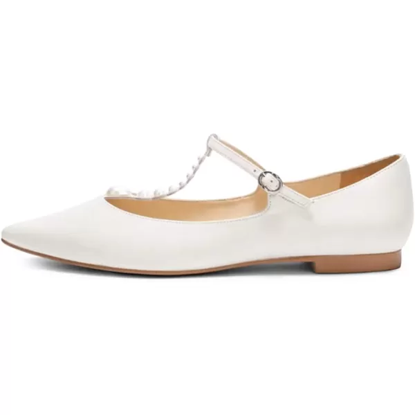 imageFSJ Women Flats Comfortable Closed Toe TStrap Pearls Ballet Flats Soft Slip On Ladies Casual Dressy Shoes Size 415 USWhite