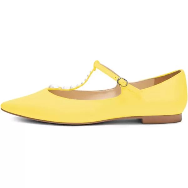 imageFSJ Women Flats Comfortable Closed Toe TStrap Pearls Ballet Flats Soft Slip On Ladies Casual Dressy Shoes Size 415 USYellow