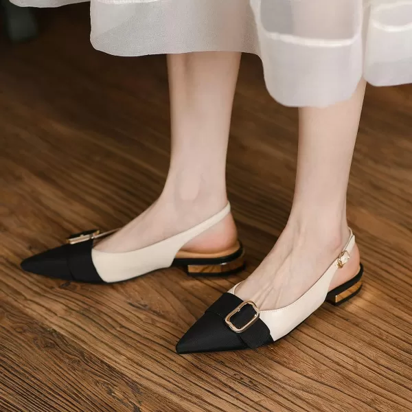 imageFSJ Women Flats Pointed Toe Slingback Pumps Low Block Heels Slip On Ankle Strap Buckle Comfortable Wedding Party Dress Pump Shoes Size 415 USBeige
