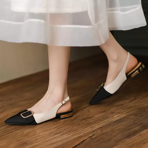imageFSJ Women Flats Pointed Toe Slingback Pumps Low Block Heels Slip On Ankle Strap Buckle Comfortable Wedding Party Dress Pump Shoes Size 415 USBeige