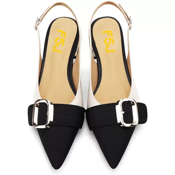 imageFSJ Women Flats Pointed Toe Slingback Pumps Low Block Heels Slip On Ankle Strap Buckle Comfortable Wedding Party Dress Pump Shoes Size 415 USBeige
