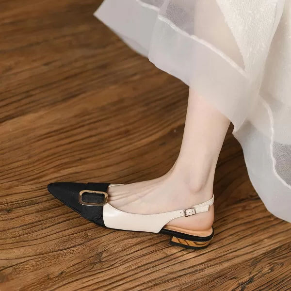 imageFSJ Women Flats Pointed Toe Slingback Pumps Low Block Heels Slip On Ankle Strap Buckle Comfortable Wedding Party Dress Pump Shoes Size 415 USBeige