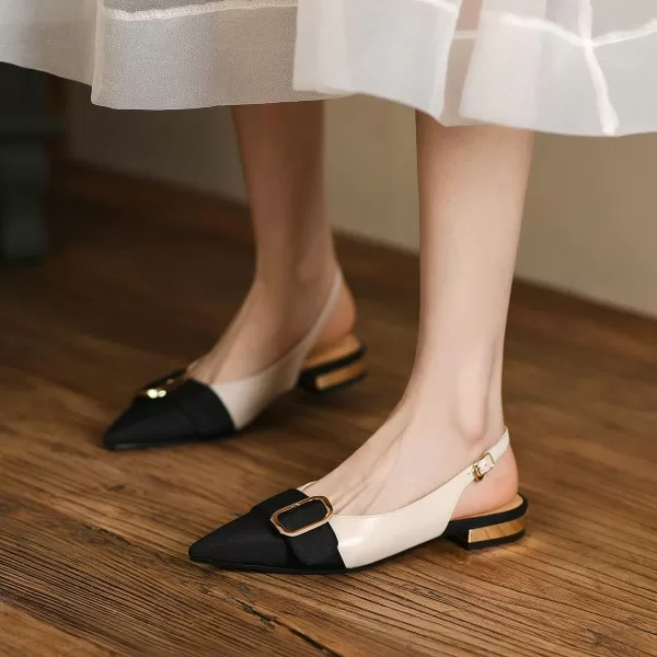 imageFSJ Women Flats Pointed Toe Slingback Pumps Low Block Heels Slip On Ankle Strap Buckle Comfortable Wedding Party Dress Pump Shoes Size 415 USBeige