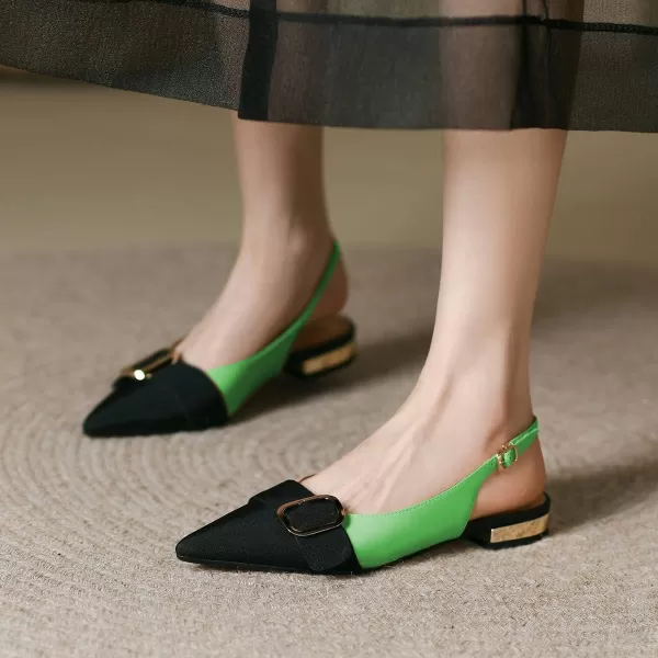 imageFSJ Women Flats Pointed Toe Slingback Pumps Low Block Heels Slip On Ankle Strap Buckle Comfortable Wedding Party Dress Pump Shoes Size 415 USGreen