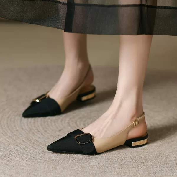 imageFSJ Women Flats Pointed Toe Slingback Pumps Low Block Heels Slip On Ankle Strap Buckle Comfortable Wedding Party Dress Pump Shoes Size 415 USNude