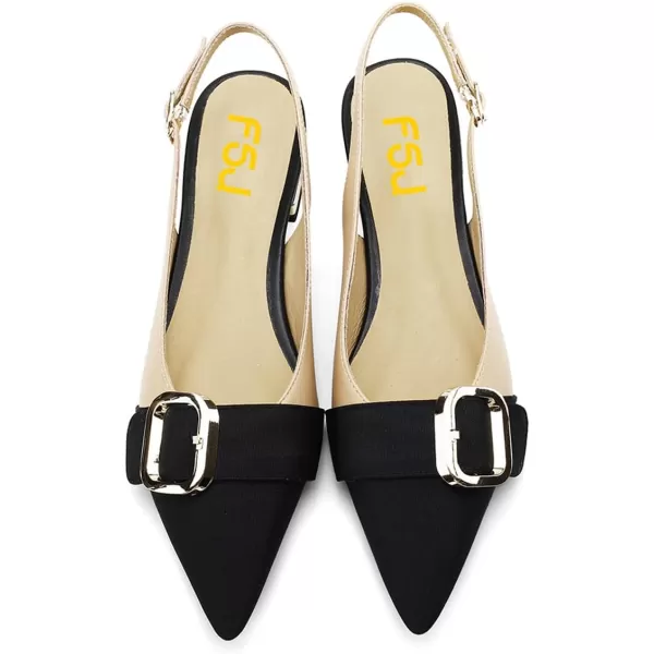 imageFSJ Women Flats Pointed Toe Slingback Pumps Low Block Heels Slip On Ankle Strap Buckle Comfortable Wedding Party Dress Pump Shoes Size 415 USNude