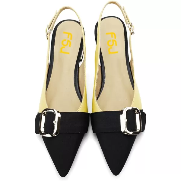imageFSJ Women Flats Pointed Toe Slingback Pumps Low Block Heels Slip On Ankle Strap Buckle Comfortable Wedding Party Dress Pump Shoes Size 415 USYellow