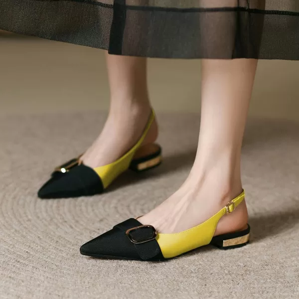 imageFSJ Women Flats Pointed Toe Slingback Pumps Low Block Heels Slip On Ankle Strap Buckle Comfortable Wedding Party Dress Pump Shoes Size 415 USYellow