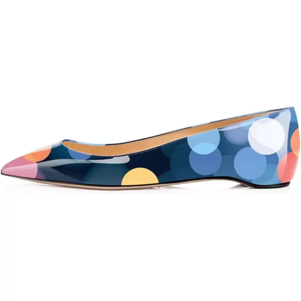 imageFSJ Women Novelty Pointed Toe Pumps Slip On Multicolored Flats Summer Holiday Casual Dress Shoes Size 415 USBlue Dots