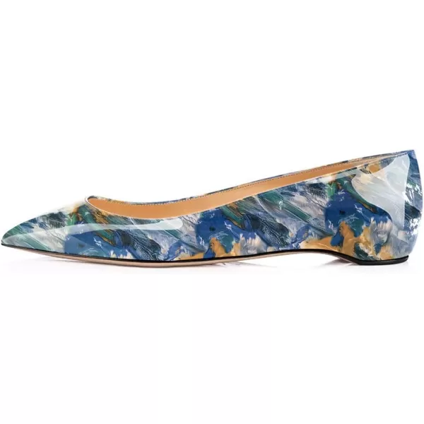 imageFSJ Women Novelty Pointed Toe Pumps Slip On Multicolored Flats Summer Holiday Casual Dress Shoes Size 415 USBlue Painted