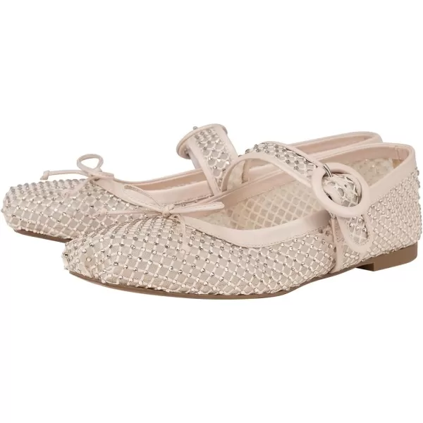 imageFSJ Women Rhinestones Mesh Ballet Flats Sparkly Square Toe Crystal Embellished Bowtie Mary Jane with Buckled Strap Comfy Studded Ballerina Shoes Size 415 USNude Pink