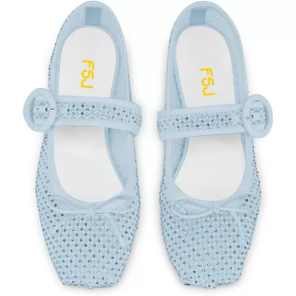 imageFSJ Women Rhinestones Mesh Ballet Flats Sparkly Square Toe Crystal Embellished Bowtie Mary Jane with Buckled Strap Comfy Studded Ballerina Shoes Size 415 USBlue