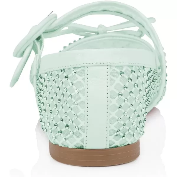 imageFSJ Women Rhinestones Mesh Ballet Flats Sparkly Square Toe Crystal Embellished Bowtie Mary Jane with Buckled Strap Comfy Studded Ballerina Shoes Size 415 USLight Mint Green