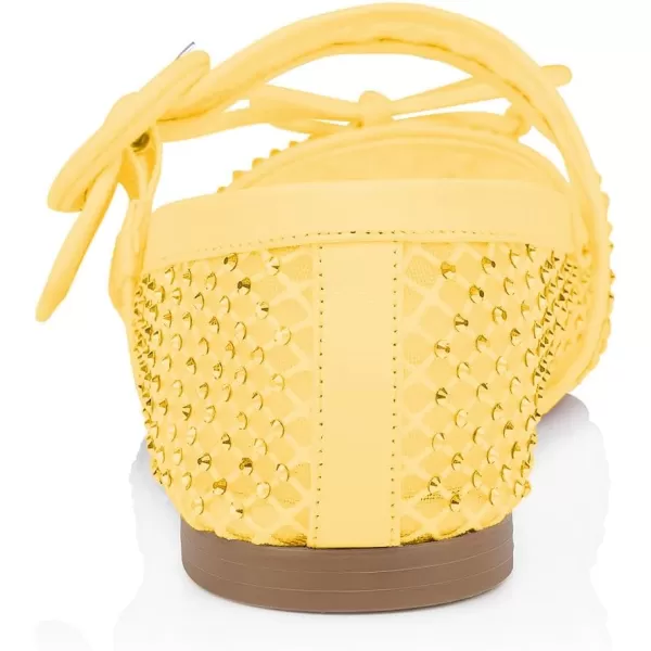 imageFSJ Women Rhinestones Mesh Ballet Flats Sparkly Square Toe Crystal Embellished Bowtie Mary Jane with Buckled Strap Comfy Studded Ballerina Shoes Size 415 USYellow