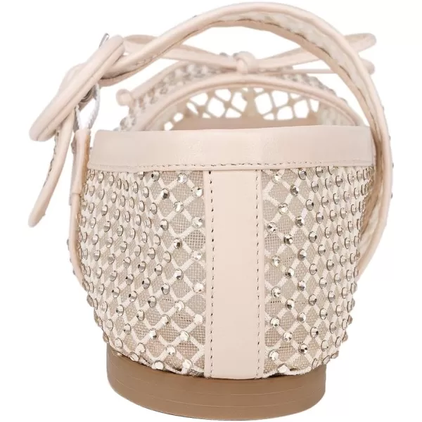 imageFSJ Women Rhinestones Mesh Ballet Flats Sparkly Square Toe Crystal Embellished Bowtie Mary Jane with Buckled Strap Comfy Studded Ballerina Shoes Size 415 USNude Pink