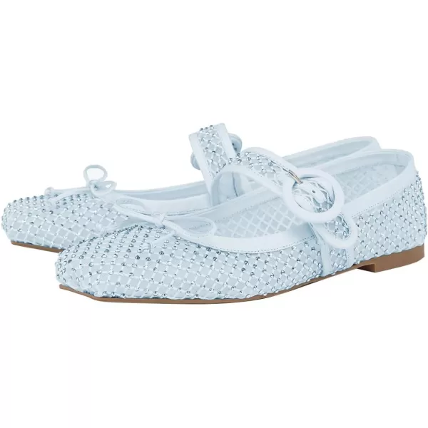imageFSJ Women Rhinestones Mesh Ballet Flats Sparkly Square Toe Crystal Embellished Bowtie Mary Jane with Buckled Strap Comfy Studded Ballerina Shoes Size 415 USBlue
