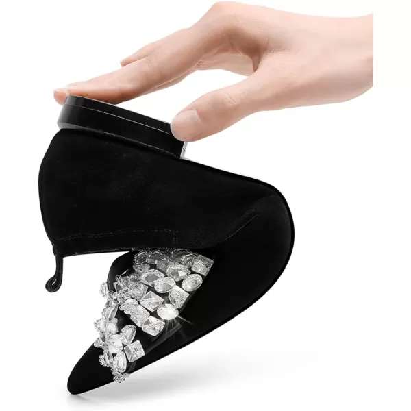 imageFSJ Women Shiny Bowknot with Rhinestone Pointed Toe Flats Slip On Comfy Casual Walking Work Office Ladies Shoes Size 415 USBlack