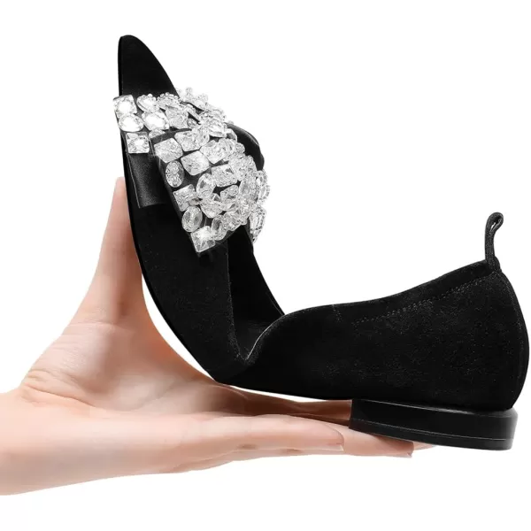 imageFSJ Women Shiny Bowknot with Rhinestone Pointed Toe Flats Slip On Comfy Casual Walking Work Office Ladies Shoes Size 415 USBlack