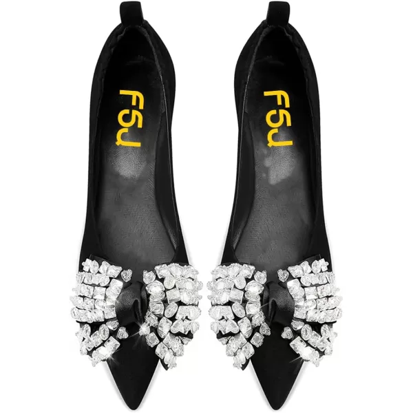 imageFSJ Women Shiny Bowknot with Rhinestone Pointed Toe Flats Slip On Comfy Casual Walking Work Office Ladies Shoes Size 415 USBlack