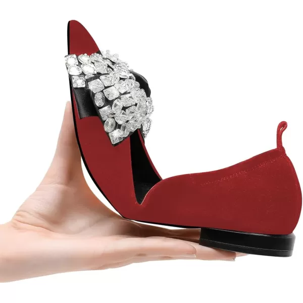 imageFSJ Women Shiny Bowknot with Rhinestone Pointed Toe Flats Slip On Comfy Casual Walking Work Office Ladies Shoes Size 415 USDark Red