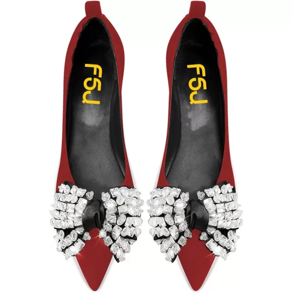 imageFSJ Women Shiny Bowknot with Rhinestone Pointed Toe Flats Slip On Comfy Casual Walking Work Office Ladies Shoes Size 415 USDark Red