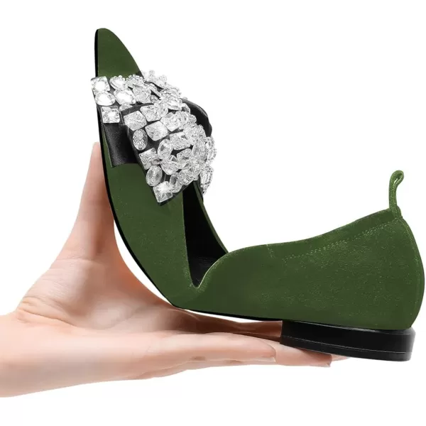 imageFSJ Women Shiny Bowknot with Rhinestone Pointed Toe Flats Slip On Comfy Casual Walking Work Office Ladies Shoes Size 415 USGreen
