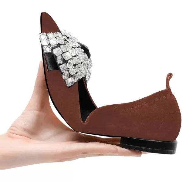 imageFSJ Women Shiny Bowknot with Rhinestone Pointed Toe Flats Slip On Comfy Casual Walking Work Office Ladies Shoes Size 415 USSaddle Brown