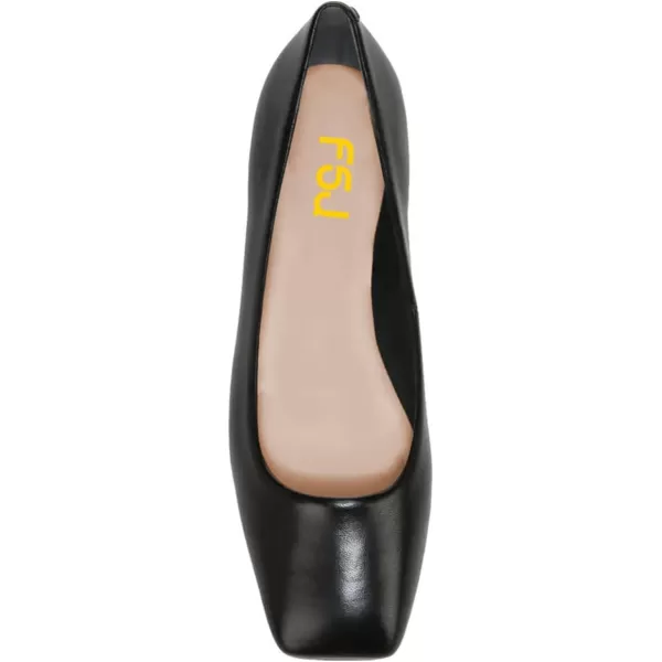 imageFSJ Women Square Closed Toe Flats Comfortable Soft Leather Ballet Flats Solid Slip On Daily Office Casual Shoes Size 415 USBlack
