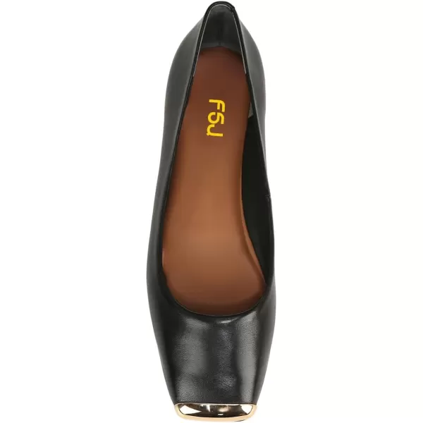imageFSJ Women Square Closed Toe Flats Comfortable Soft Leather Ballet Flats Solid Slip On Daily Office Casual Shoes Size 415 USBlack Captoe