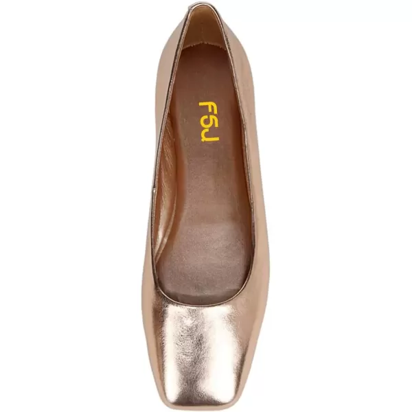 imageFSJ Women Square Closed Toe Flats Comfortable Soft Leather Ballet Flats Solid Slip On Daily Office Casual Shoes Size 415 USGold