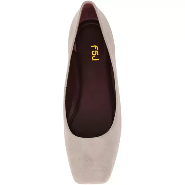 imageFSJ Women Square Closed Toe Flats Comfortable Soft Leather Ballet Flats Solid Slip On Daily Office Casual Shoes Size 415 USGrey Suede