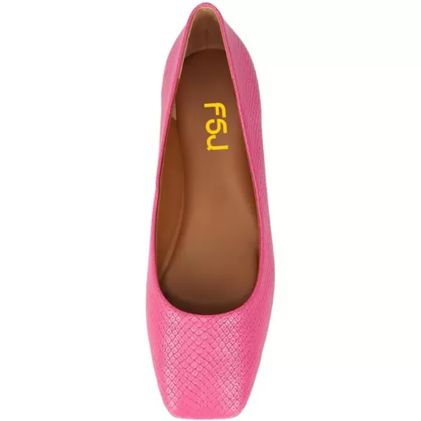 imageFSJ Women Square Closed Toe Flats Comfortable Soft Leather Ballet Flats Solid Slip On Daily Office Casual Shoes Size 415 USHot Pink Embossing