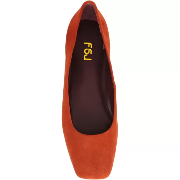 imageFSJ Women Square Closed Toe Flats Comfortable Soft Leather Ballet Flats Solid Slip On Daily Office Casual Shoes Size 415 USOrange Suede