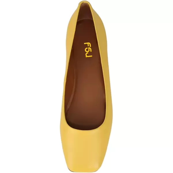 imageFSJ Women Square Closed Toe Flats Comfortable Soft Leather Ballet Flats Solid Slip On Daily Office Casual Shoes Size 415 USYellow