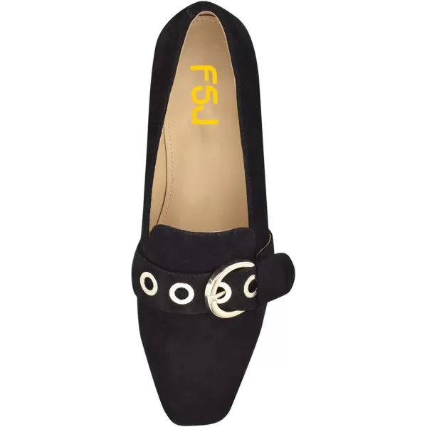 imageFSJ Women Squared Toe Loafers Comfort Slip On Flats Block Chunky Low Heel Buckle Decor Casual Dress Work Office Shoes Size 415 USBlack