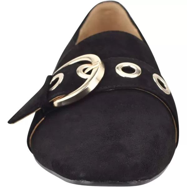 imageFSJ Women Squared Toe Loafers Comfort Slip On Flats Block Chunky Low Heel Buckle Decor Casual Dress Work Office Shoes Size 415 USBlack