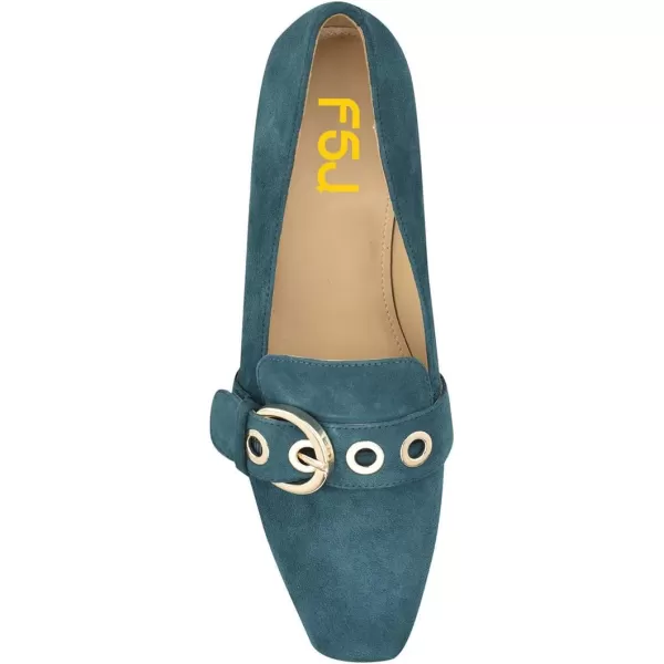 imageFSJ Women Squared Toe Loafers Comfort Slip On Flats Block Chunky Low Heel Buckle Decor Casual Dress Work Office Shoes Size 415 USBlue