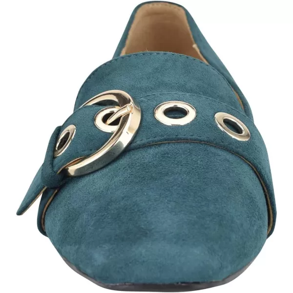 imageFSJ Women Squared Toe Loafers Comfort Slip On Flats Block Chunky Low Heel Buckle Decor Casual Dress Work Office Shoes Size 415 USBlue