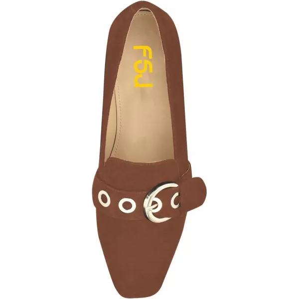 imageFSJ Women Squared Toe Loafers Comfort Slip On Flats Block Chunky Low Heel Buckle Decor Casual Dress Work Office Shoes Size 415 USBrown